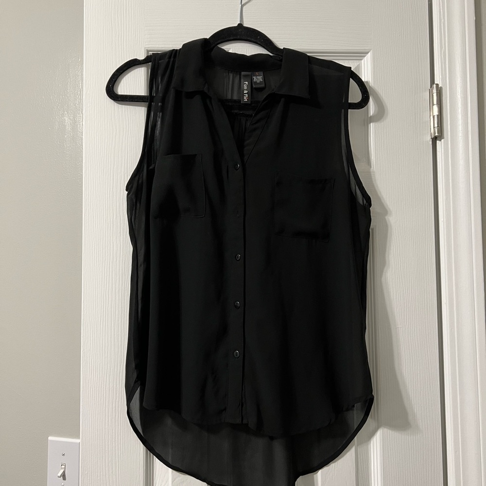 Black shear button down top